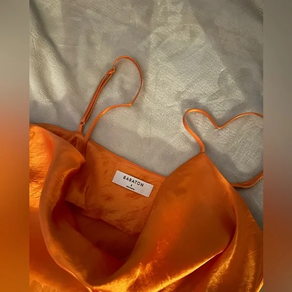 Babaton Satin Slip Dress in Vibrant Orange - Picture 3 of 3